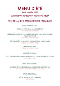 DINER GASTRONOMIQUE face aux vignes  jeudi 10 juillet 2025  par MELBA